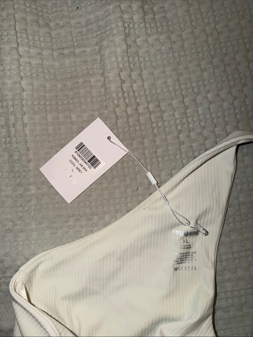 White Ribbed One-Shoulder Crop Tank Rumble Boxing - Picture 3 of 3
